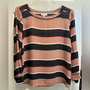LOFT Striped Long Sleeve Blouse Sz L